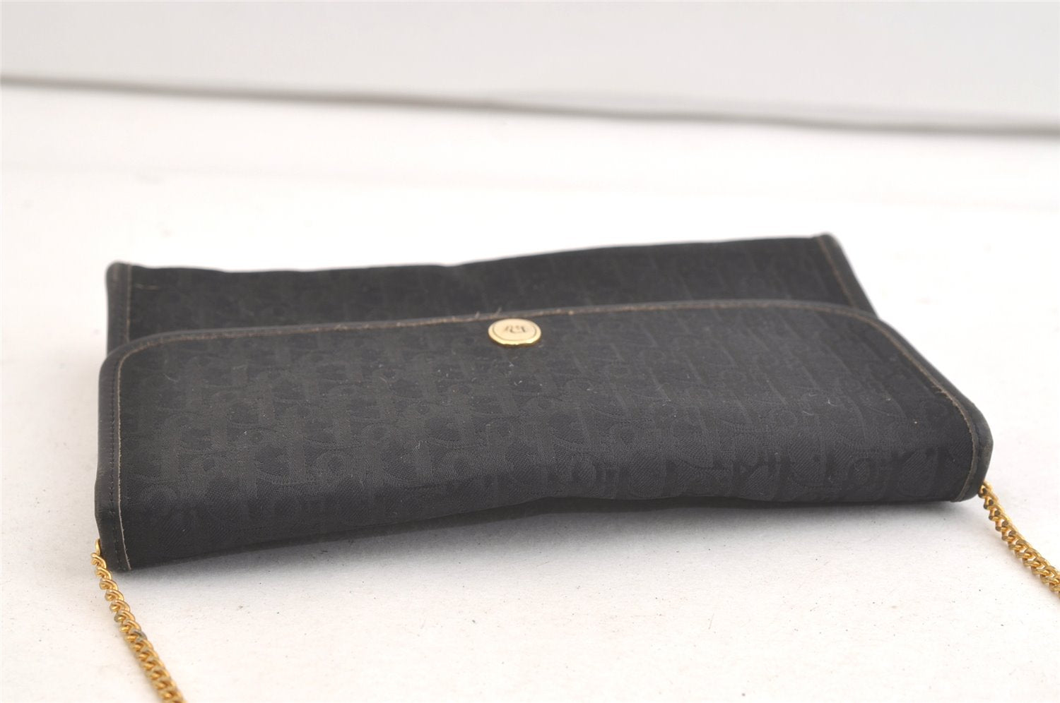 Authentic Christian Dior Trotter Shoulder Bag Purse Canvas Leather Black 3788K
