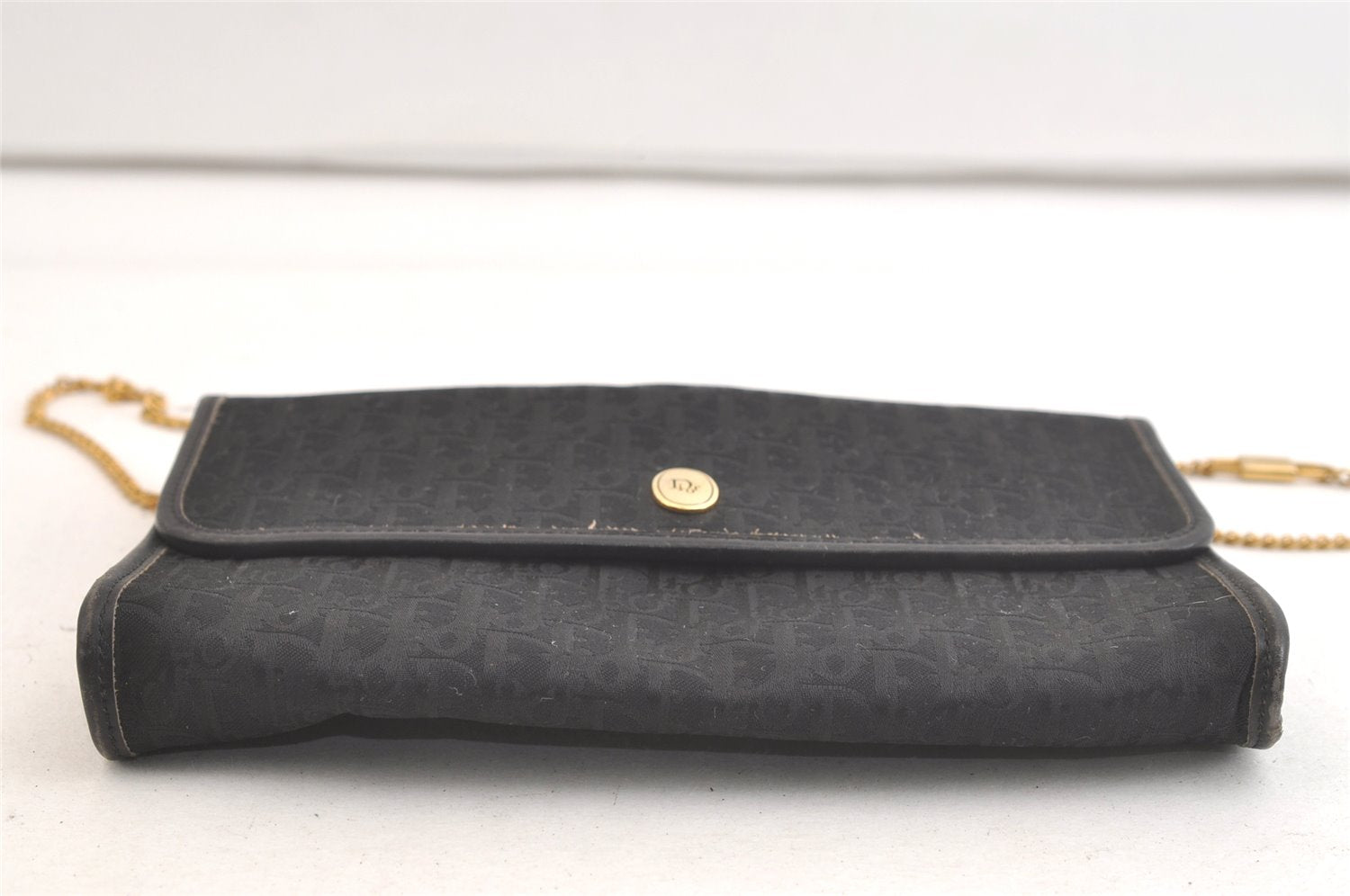 Authentic Christian Dior Trotter Shoulder Bag Purse Canvas Leather Black 3788K