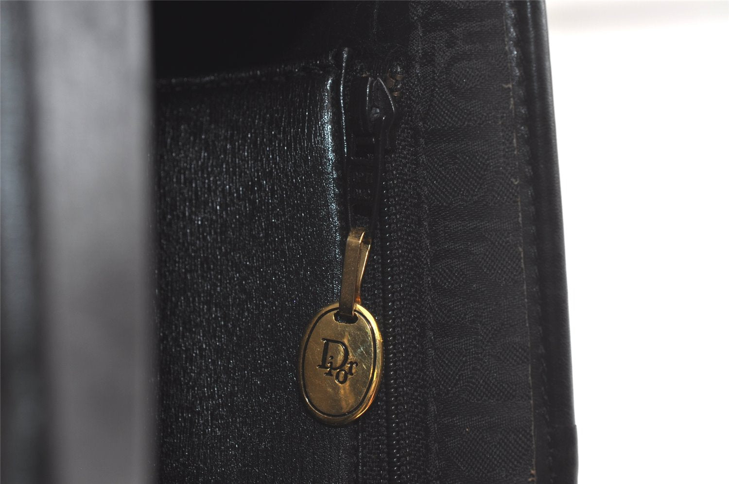 Authentic Christian Dior Trotter Shoulder Bag Purse Canvas Leather Black 3788K