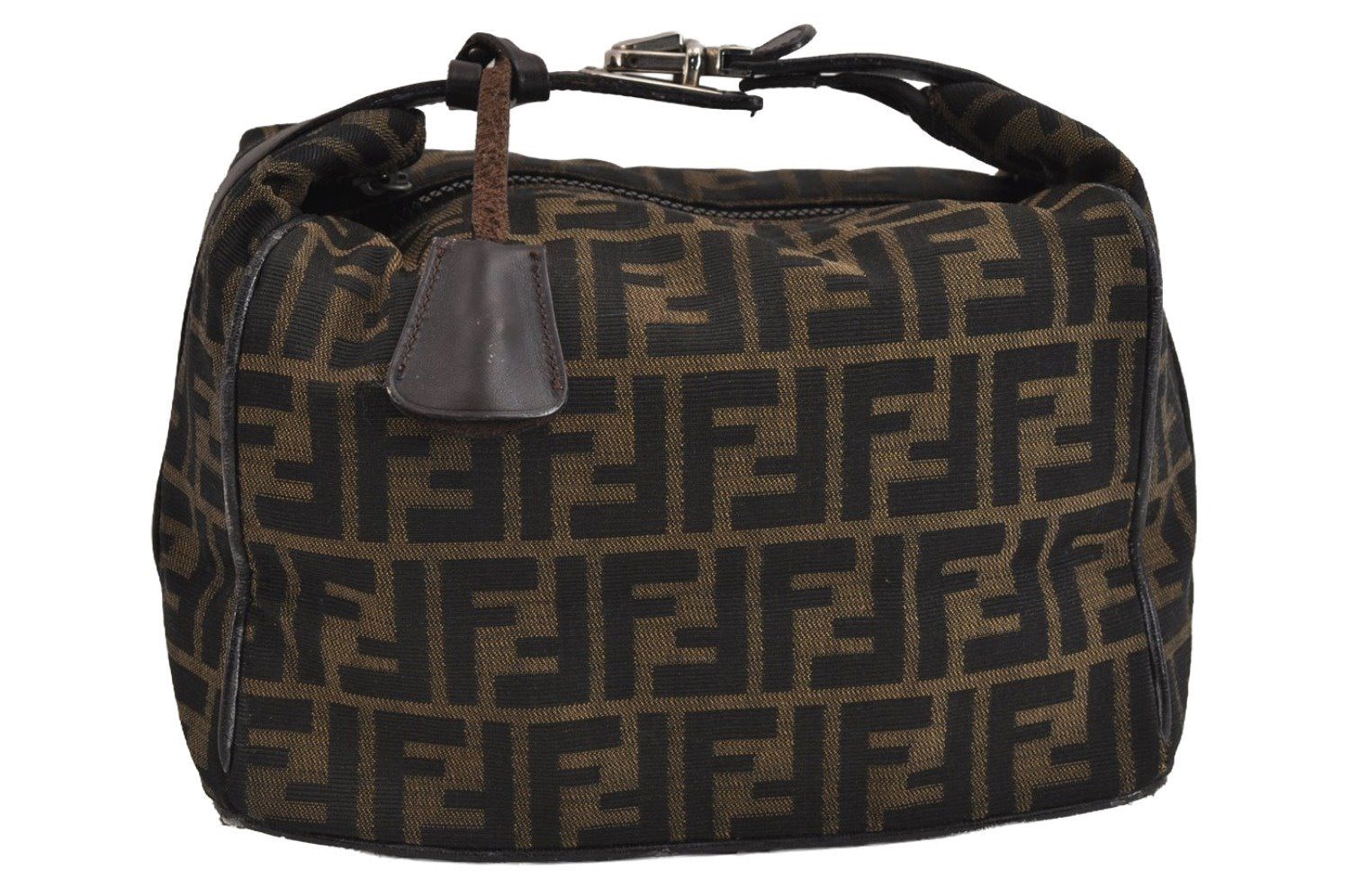 Authentic FENDI Vintage Zucca Hand Bag Purse Canvas Leather Brown Junk 3789J