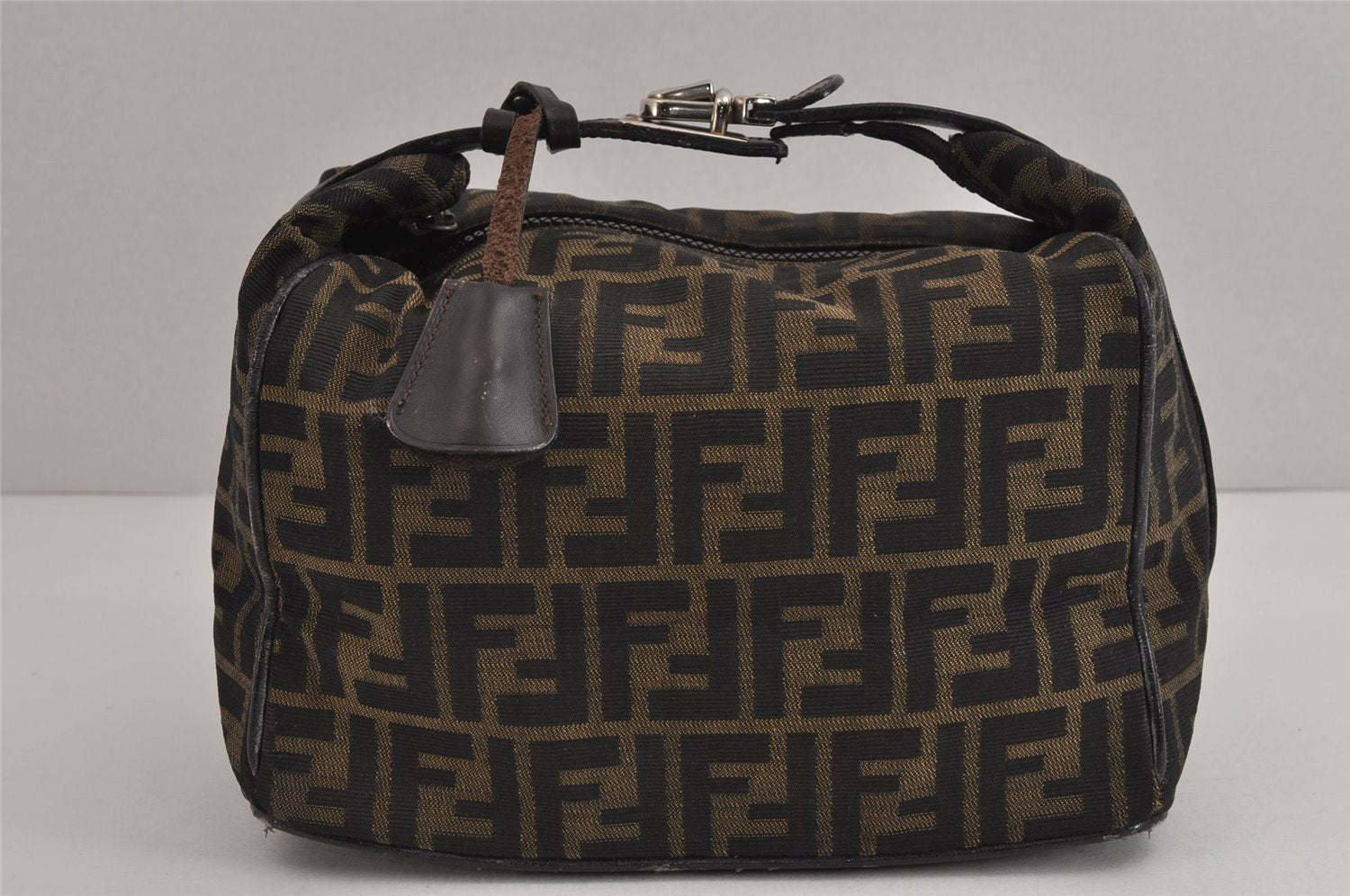 Authentic FENDI Vintage Zucca Hand Bag Purse Canvas Leather Brown Junk 3789J