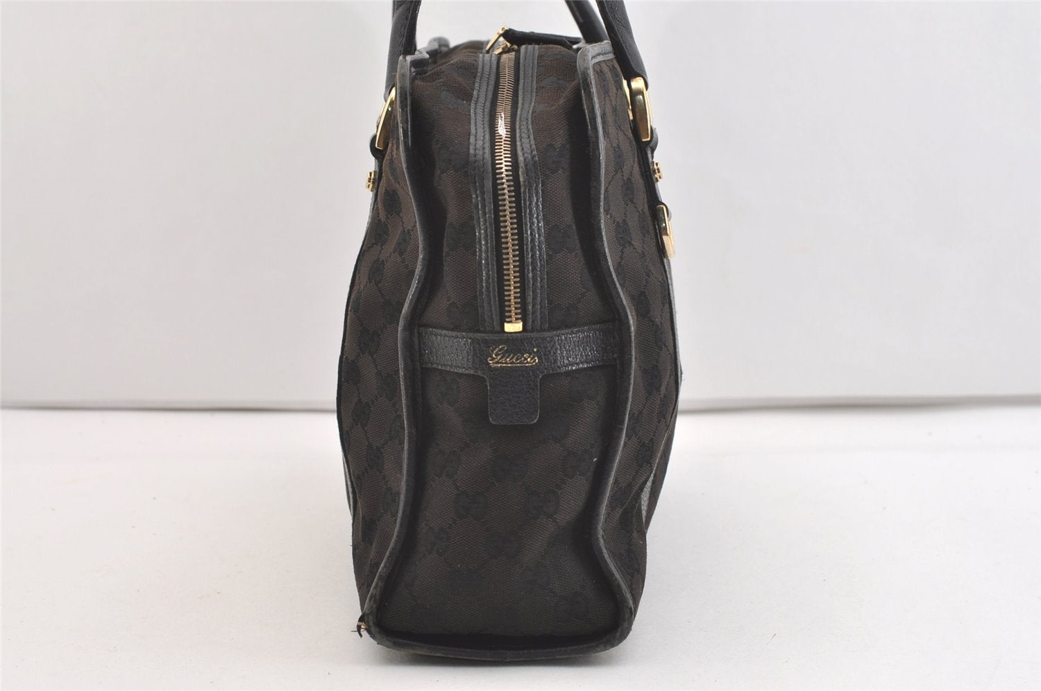 Authentic GUCCI Abbey Shoulder Hand Bag GG Canvas Leather 130940 Black 3790J