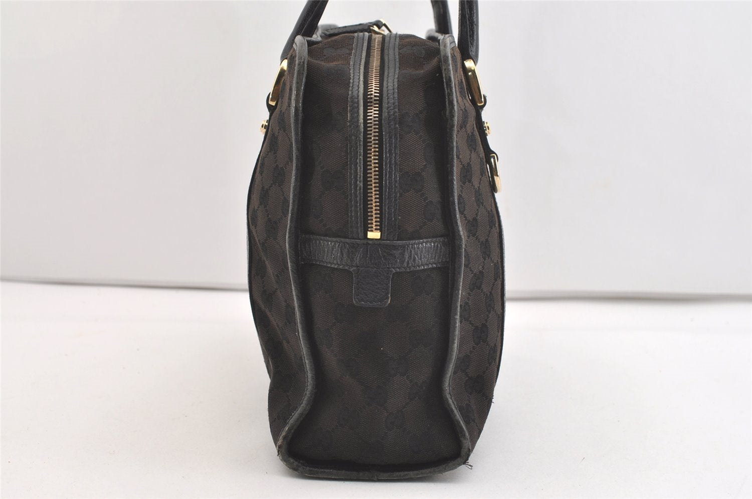 Authentic GUCCI Abbey Shoulder Hand Bag GG Canvas Leather 130940 Black 3790J