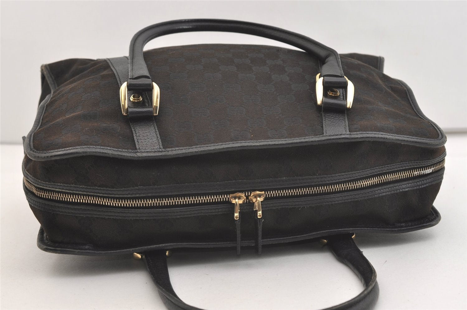 Authentic GUCCI Abbey Shoulder Hand Bag GG Canvas Leather 130940 Black 3790J