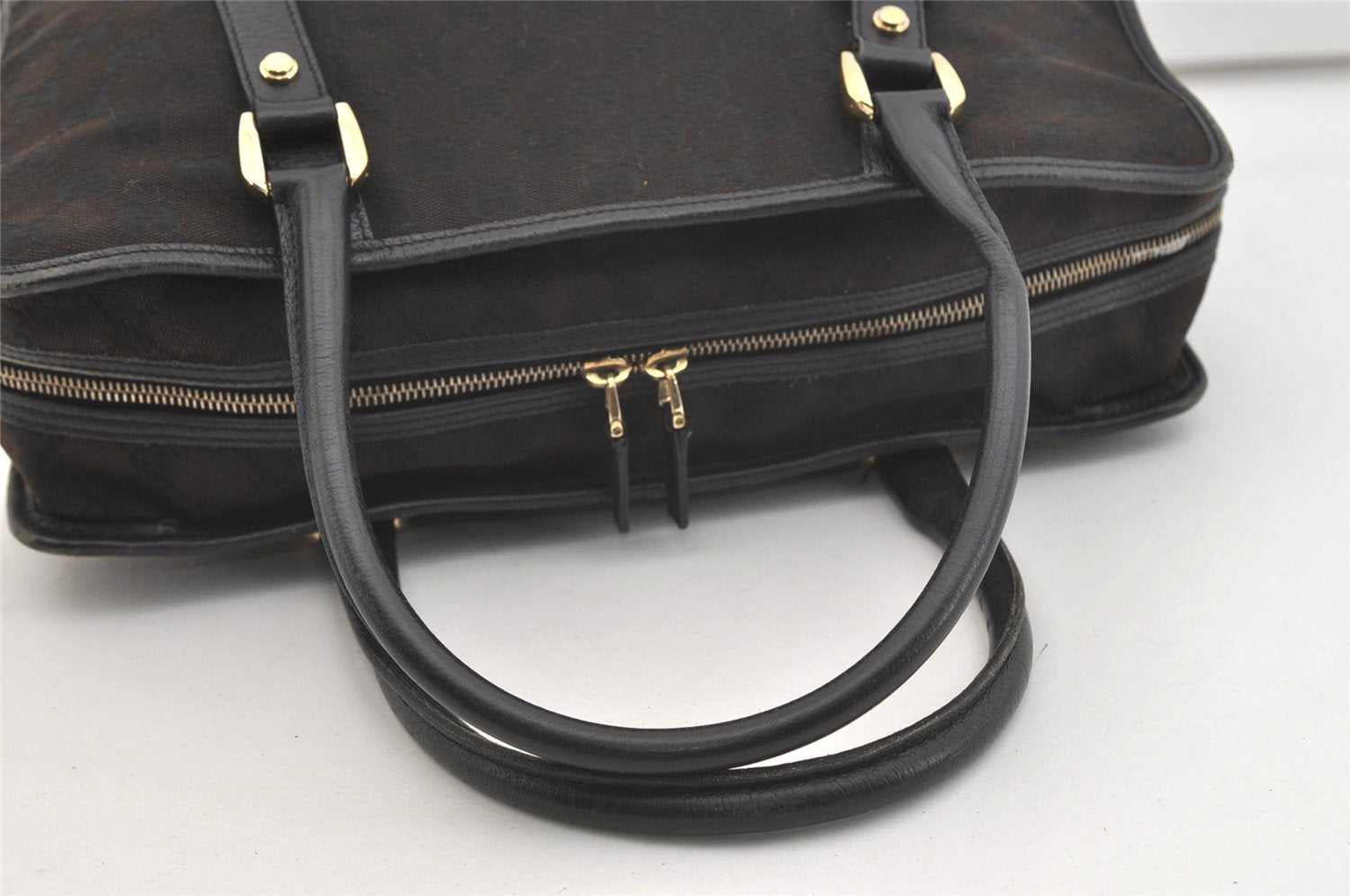 Authentic GUCCI Abbey Shoulder Hand Bag GG Canvas Leather 130940 Black 3790J