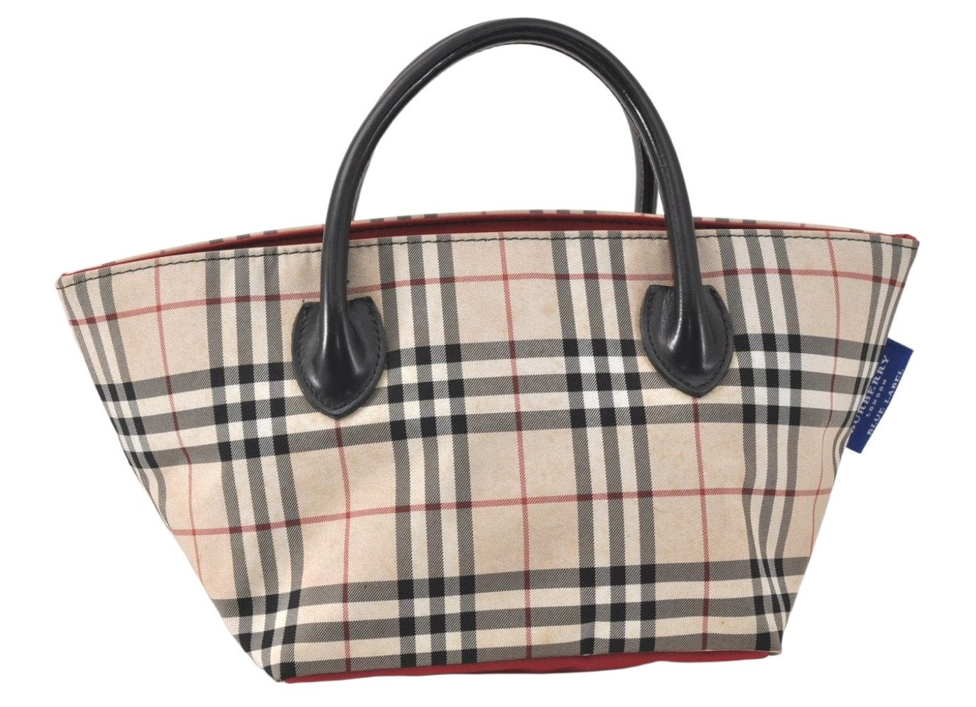 Authentic BURBERRY BLUE LABEL Check Hand Tote Bag Nylon Leather Beige 3795K