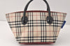 Authentic BURBERRY BLUE LABEL Check Hand Tote Bag Nylon Leather Beige 3795K