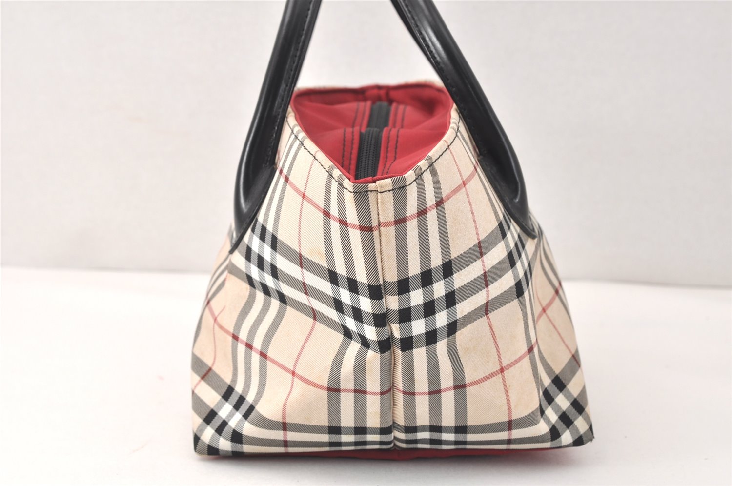 Authentic BURBERRY BLUE LABEL Check Hand Tote Bag Nylon Leather Beige 3795K