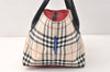 Authentic BURBERRY BLUE LABEL Check Hand Tote Bag Nylon Leather Beige 3795K