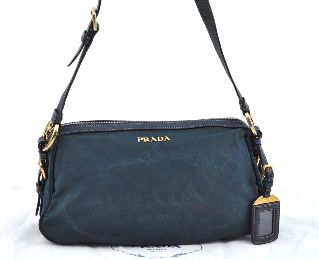Authentic PRADA Nylon Tessuto Saffiano Leather Shoulder Hand Bag Blue 3796H