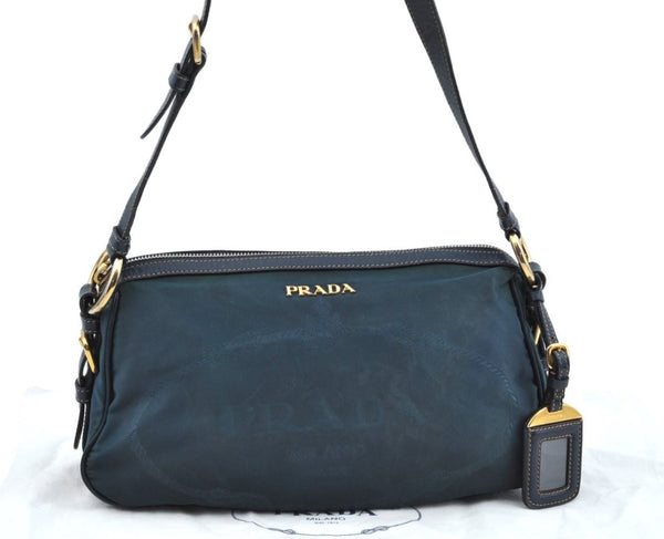 Authentic PRADA Nylon Tessuto Saffiano Leather Shoulder Hand Bag Blue 3796H