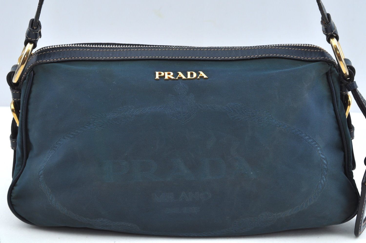 Authentic PRADA Nylon Tessuto Saffiano Leather Shoulder Hand Bag Blue 3796H