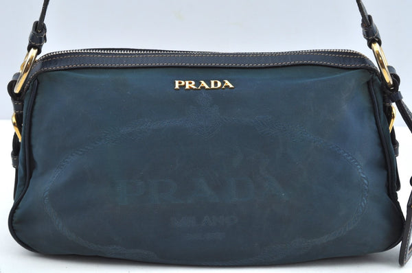 Authentic PRADA Nylon Tessuto Saffiano Leather Shoulder Hand Bag Blue 3796H