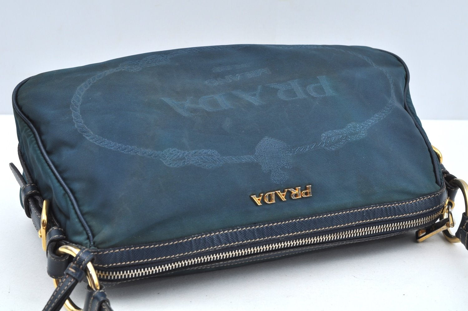 Authentic PRADA Nylon Tessuto Saffiano Leather Shoulder Hand Bag Blue 3796H