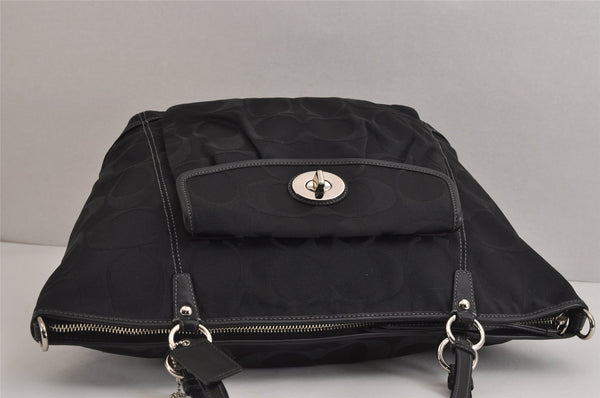 Authentic COACH Signature 2Way Shoulder Tote Bag Canvas Leather Black 3803J