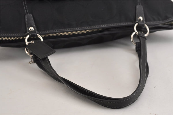 Authentic COACH Signature 2Way Shoulder Tote Bag Canvas Leather Black 3803J