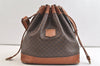 Authentic CELINE Macadam Blason Shoulder Drawstring Bag PVC Leather Brown 3803K
