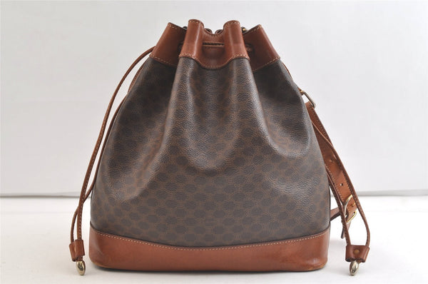 Authentic CELINE Macadam Blason Shoulder Drawstring Bag PVC Leather Brown 3803K