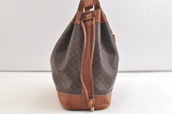 Authentic CELINE Macadam Blason Shoulder Drawstring Bag PVC Leather Brown 3803K