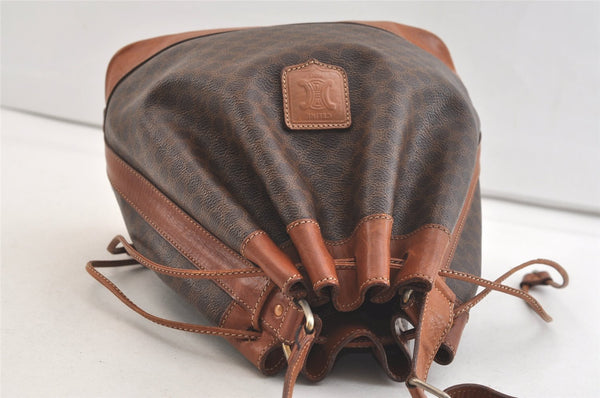 Authentic CELINE Macadam Blason Shoulder Drawstring Bag PVC Leather Brown 3803K