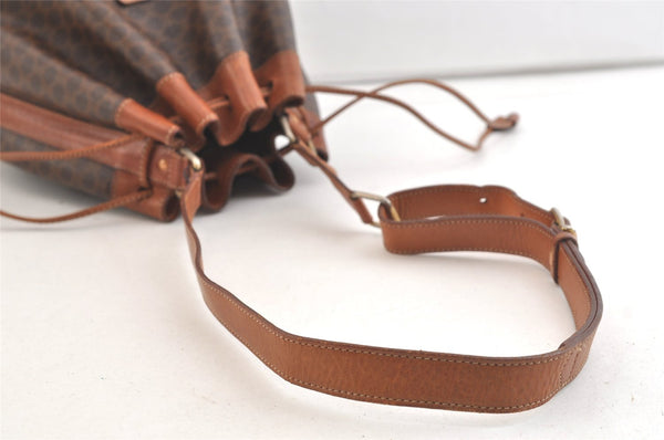 Authentic CELINE Macadam Blason Shoulder Drawstring Bag PVC Leather Brown 3803K