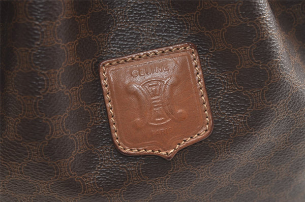 Authentic CELINE Macadam Blason Shoulder Drawstring Bag PVC Leather Brown 3803K