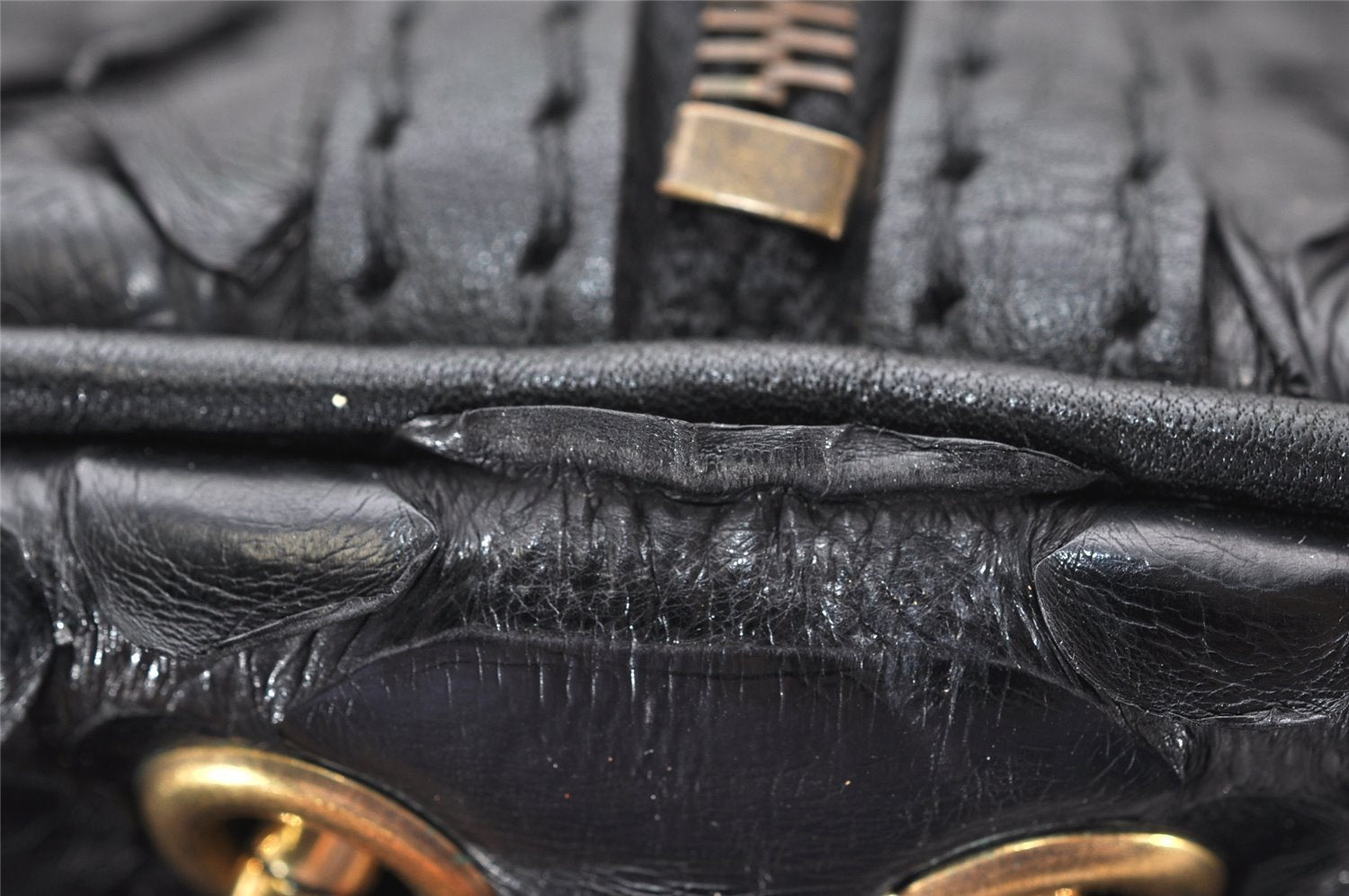Authentic GUCCI Vintage Hysteria Hand Boston Bag Leather Black Junk 3804K