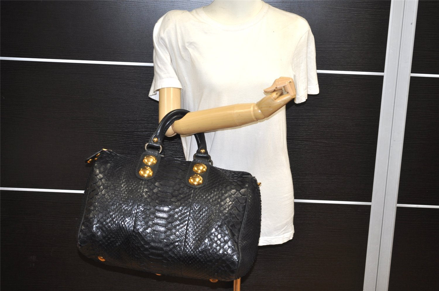 Authentic GUCCI Vintage Hysteria Hand Boston Bag Leather Black Junk 3804K