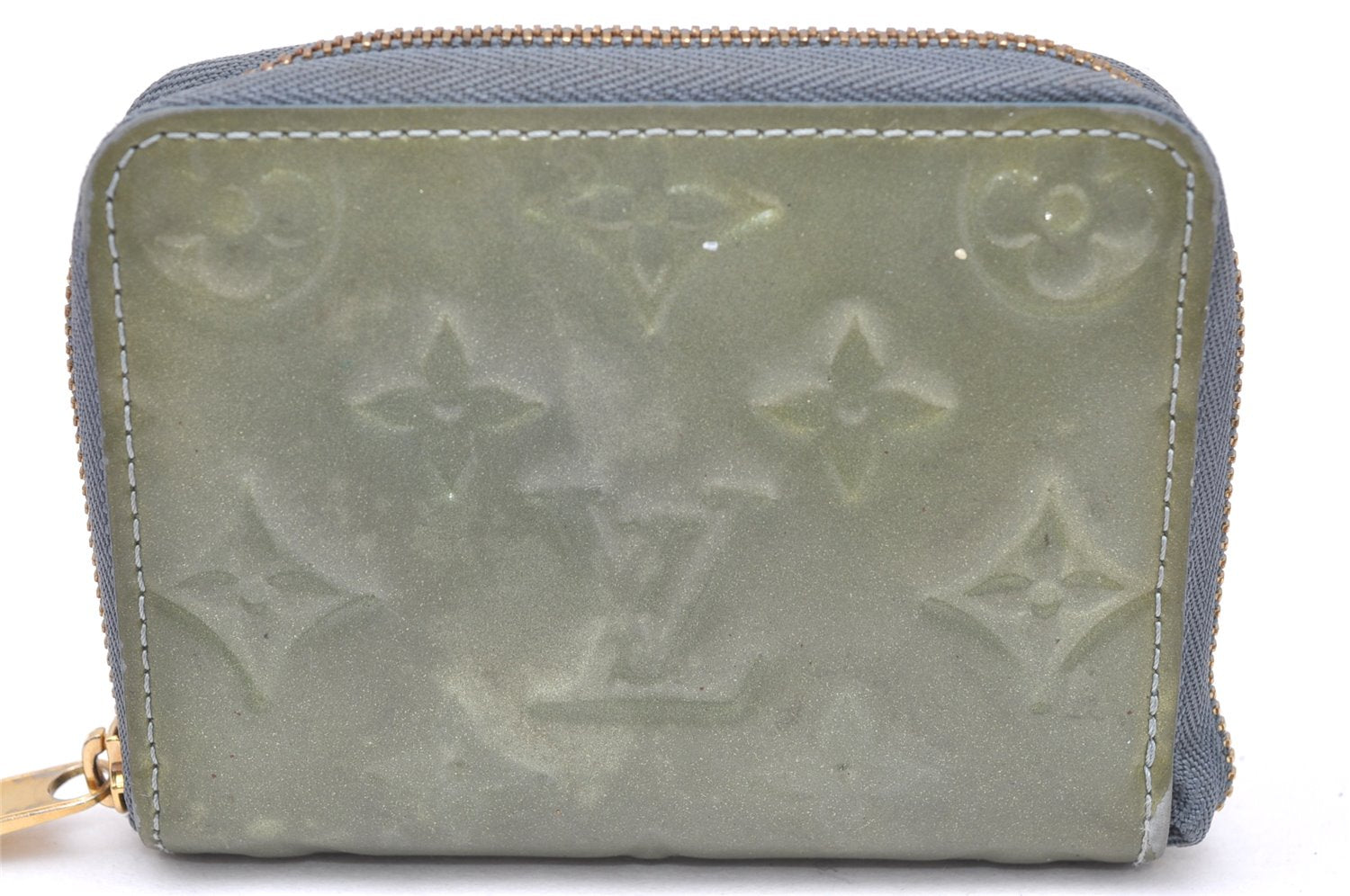 Authentic Louis Vuitton Vernis Zippy Coin Purse Wallet M93663 Green Navy 3806K