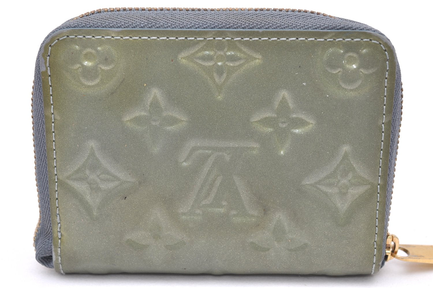 Authentic Louis Vuitton Vernis Zippy Coin Purse Wallet M93663 Green Navy 3806K