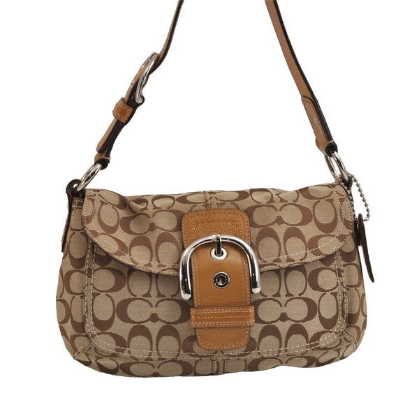 Authentic COACH Signature Shoulder Bag Purse Canvas Leather F15668 Brown 3807J