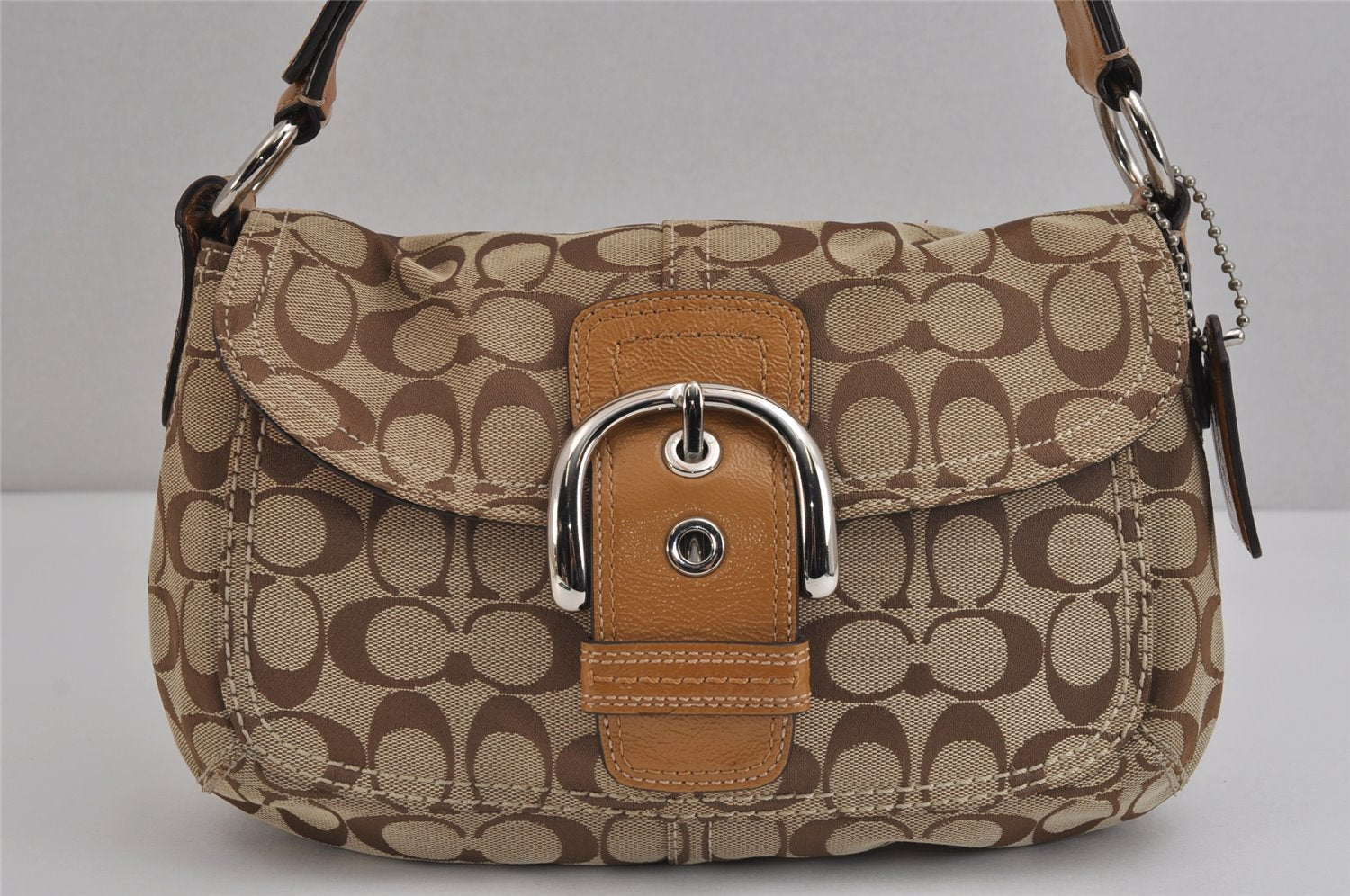 Authentic COACH Signature Shoulder Bag Purse Canvas Leather F15668 Brown 3807J