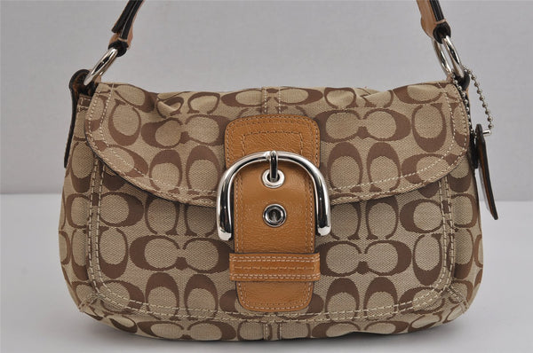 Authentic COACH Signature Shoulder Bag Purse Canvas Leather F15668 Brown 3807J