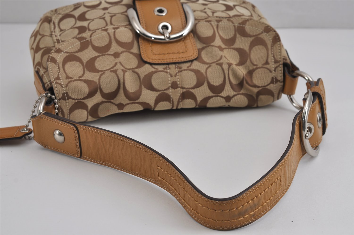 Authentic COACH Signature Shoulder Bag Purse Canvas Leather F15668 Brown 3807J
