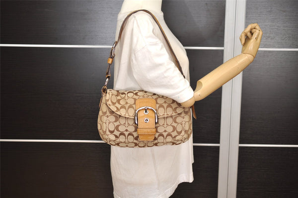 Authentic COACH Signature Shoulder Bag Purse Canvas Leather F15668 Brown 3807J