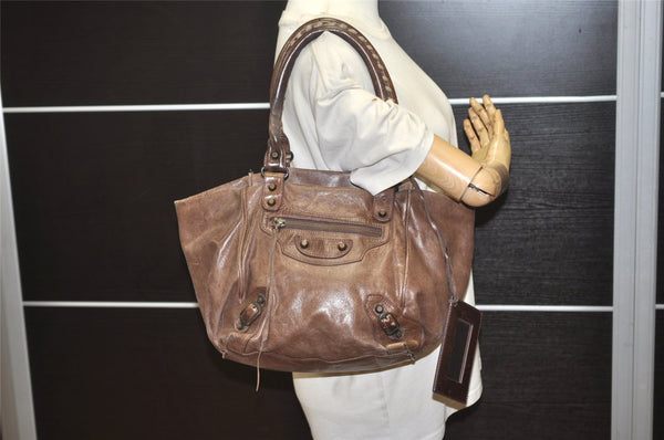 Authentic BALENCIAGA Classic The Sunday Tote Hand Bag Leather 228750 Brown 3808J