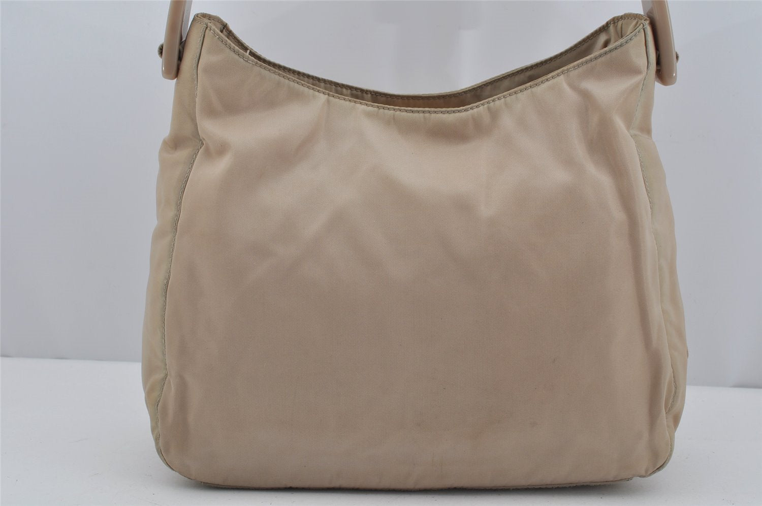 Authentic PRADA Nylon Tessuto Plastic Shoulder Hand Bag Purse Beige 3809J