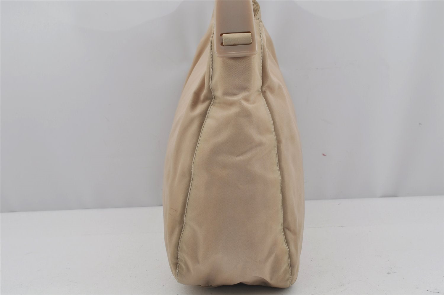 Authentic PRADA Nylon Tessuto Plastic Shoulder Hand Bag Purse Beige 3809J