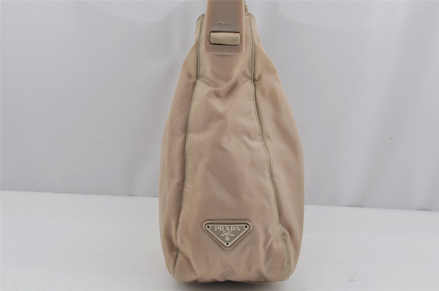 Authentic PRADA Nylon Tessuto Plastic Shoulder Hand Bag Purse Beige 3809J