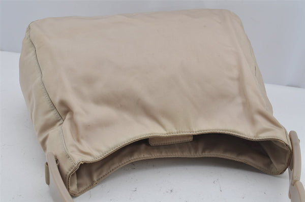Authentic PRADA Nylon Tessuto Plastic Shoulder Hand Bag Purse Beige 3809J