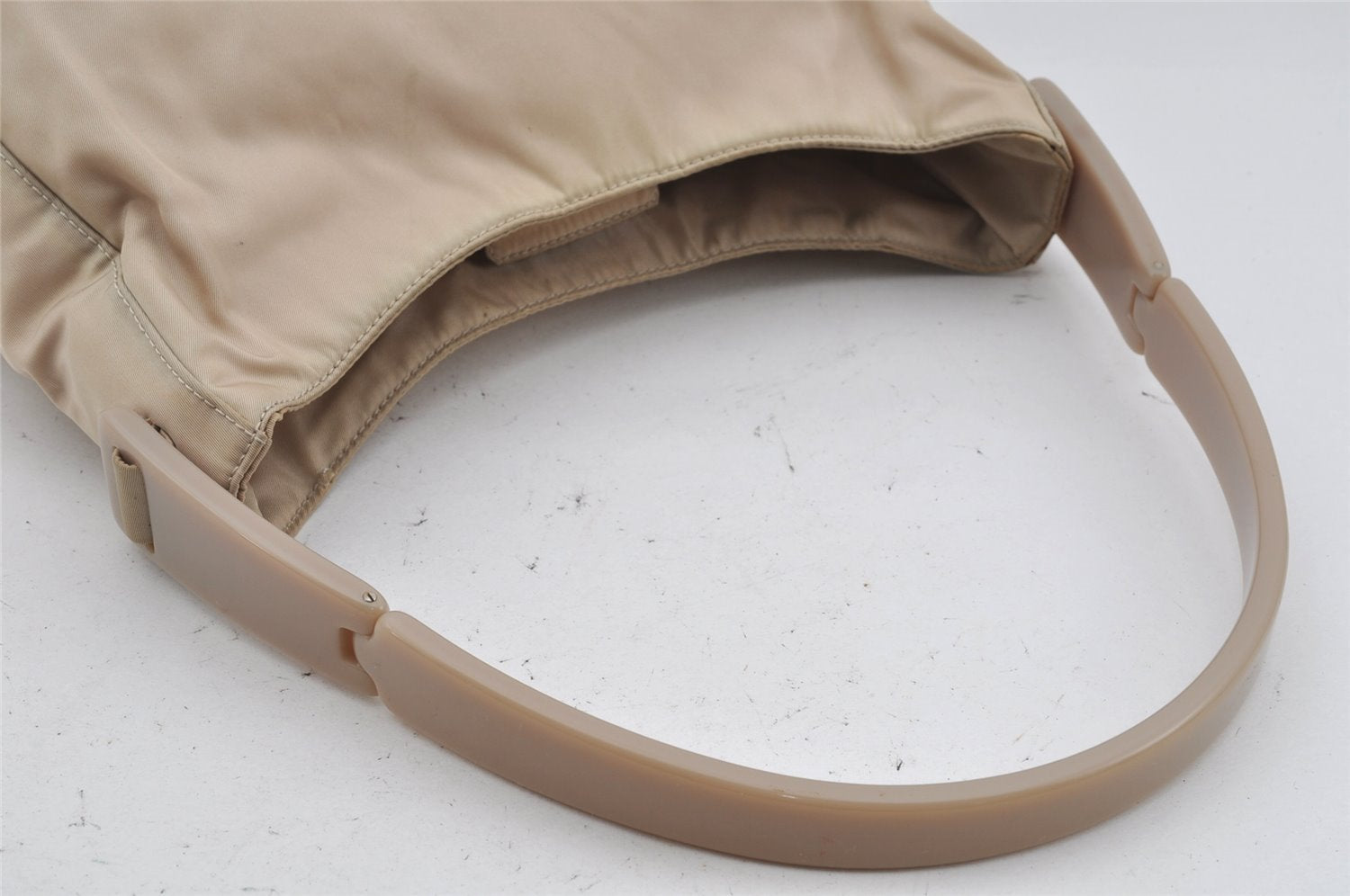 Authentic PRADA Nylon Tessuto Plastic Shoulder Hand Bag Purse Beige 3809J