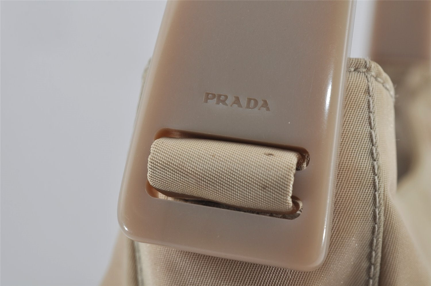 Authentic PRADA Nylon Tessuto Plastic Shoulder Hand Bag Purse Beige 3809J
