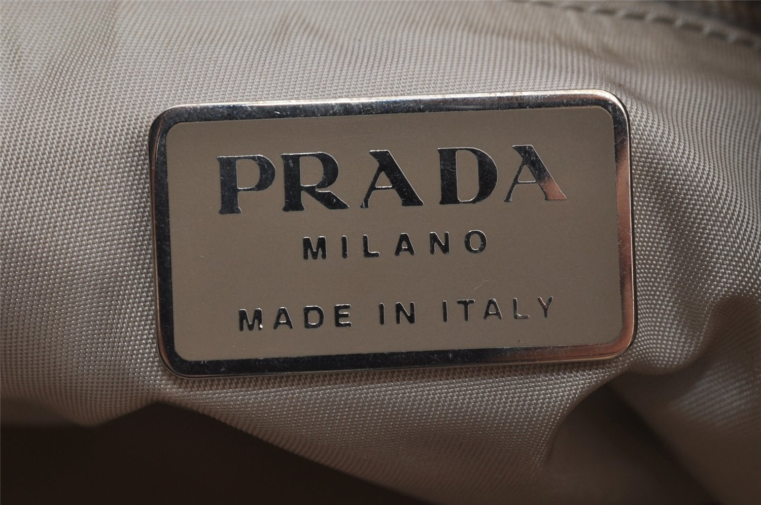 Authentic PRADA Nylon Tessuto Plastic Shoulder Hand Bag Purse Beige 3809J