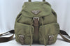 Authentic PRADA Vintage Nylon Tessuto Leather Drawstring Backpack Khaki 3810J