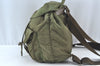 Authentic PRADA Vintage Nylon Tessuto Leather Drawstring Backpack Khaki 3810J