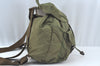 Authentic PRADA Vintage Nylon Tessuto Leather Drawstring Backpack Khaki 3810J