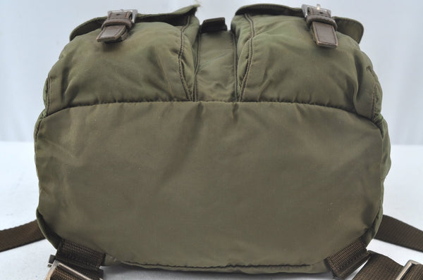 Authentic PRADA Vintage Nylon Tessuto Leather Drawstring Backpack Khaki 3810J