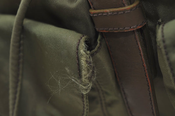 Authentic PRADA Vintage Nylon Tessuto Leather Drawstring Backpack Khaki 3810J