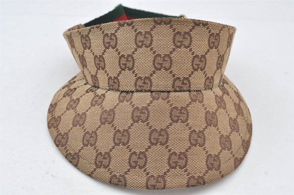 Authentic GUCCI Web Sherry Line Sun Visor GG Canvas Leather Size S Brown 3810K