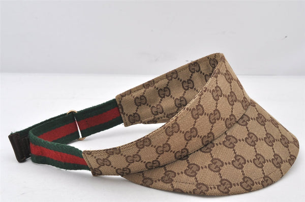 Authentic GUCCI Web Sherry Line Sun Visor GG Canvas Leather Size S Brown 3810K